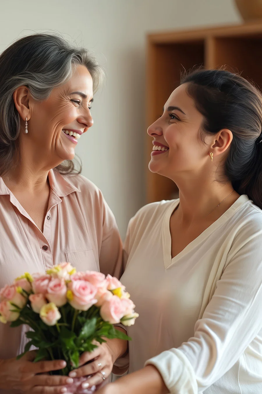 Two people smiling at each other while thinking of what to expect in rehab